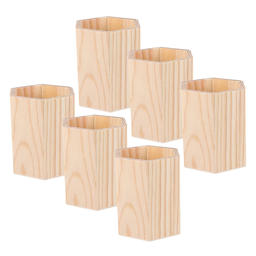 

6 Pcs Solid Wood Desk Pen Holder Office for Pencil Classroom Cup Organizer Desktop