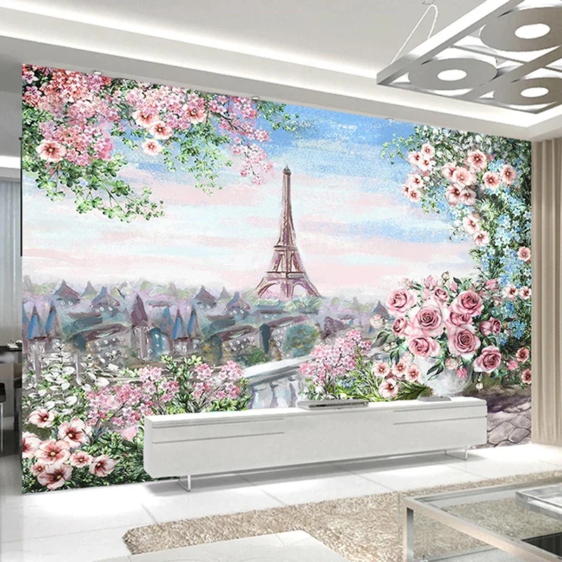 Custom Any Size Mural Wallpaper 3D Hand-painted Flowers City Building Frescoes Living Room TV Sofa Bedroom Background Wall Decor