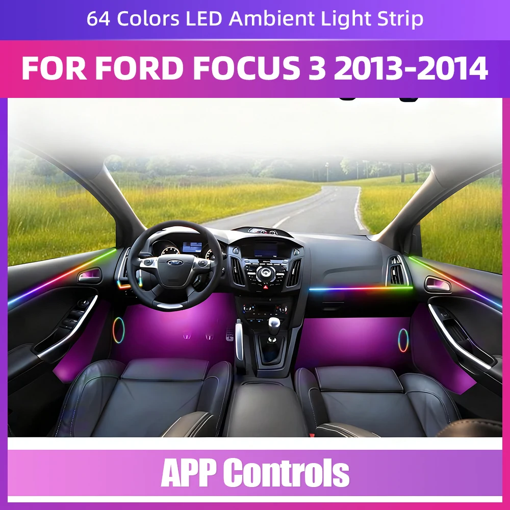 For Ford F-150 Raptor 13 Gen RGB Symphony LED Ambient Light 64 Colors Acrylic Lamp Strip By App Control Multiple Lighting Style