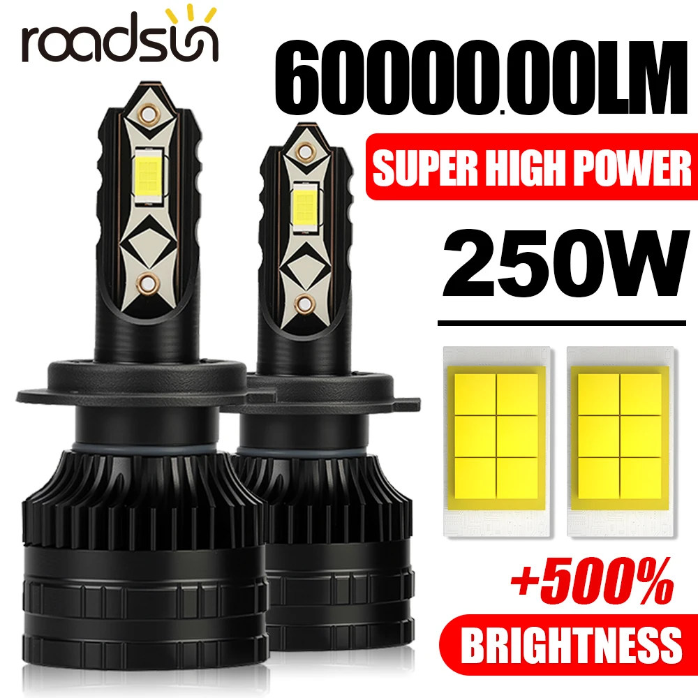 

2pcs H7 H1 H11 H4 9005 9006 Led Car Headlights 250W High Power 60000Lm 6000K White CSP Chips With Cooling Fan Longer Lifespan