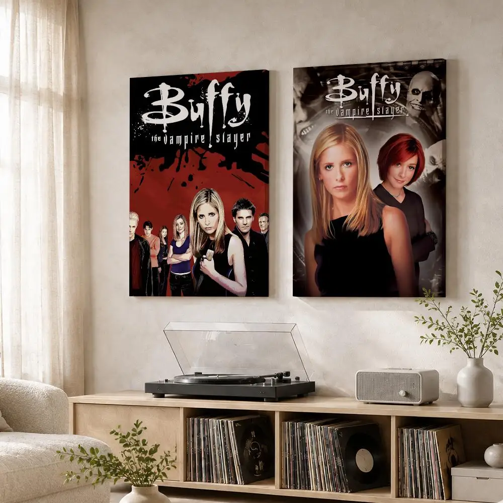 B-Buffy The Vampire Slayer Framed Wall Painting Wood Canvas Poster For Living Room Bedroom Hallway Office Home Decor Gift