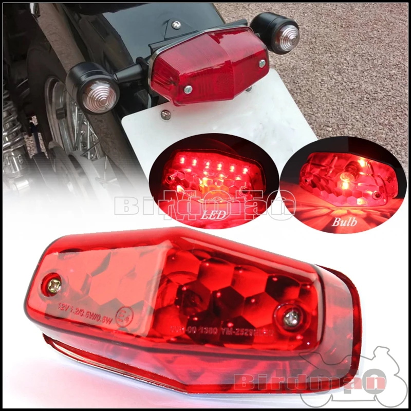 E4 Emark Motorcycle Lucas Style Tail Light Rear LED/Bulb Brake Stop Lamp Taillight Universal For Honda Yamaha Suzuki Harley BMW