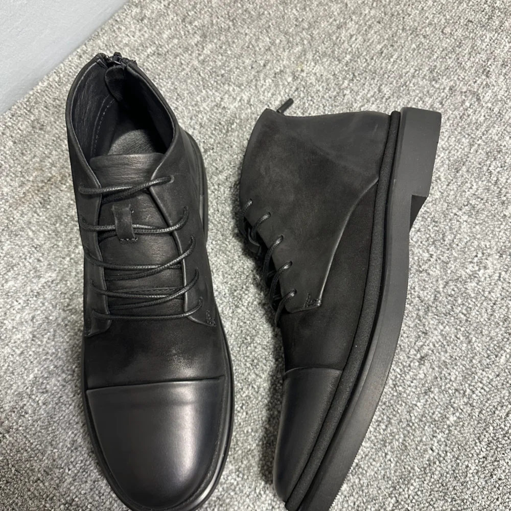 

Men's Leather Shoes - Made of genuine leather, with a soft handmade sole, featuring a retro style and a high-top design
