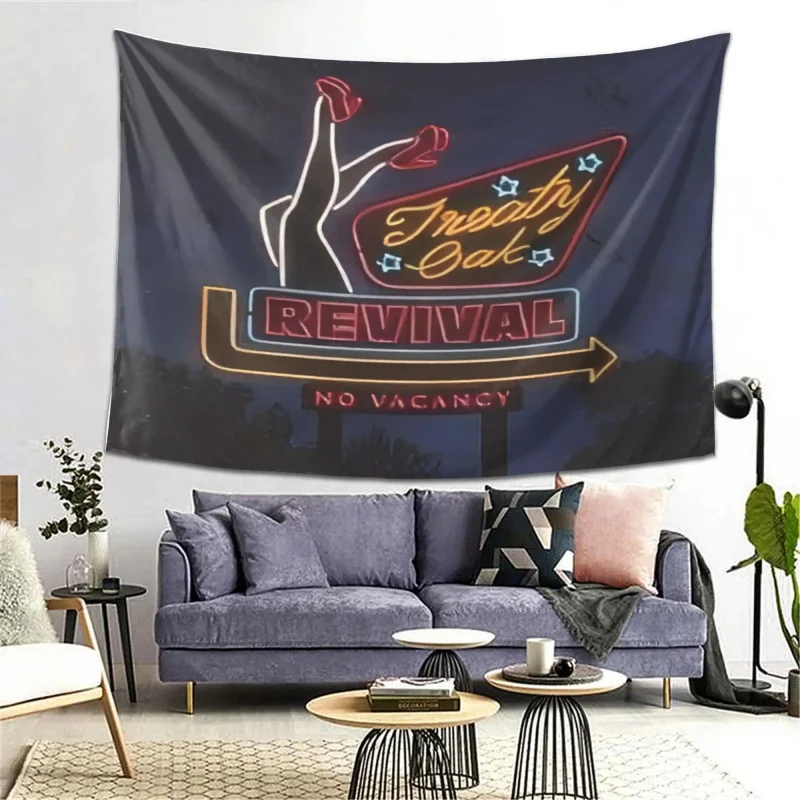 VIKAMA Treaty Oak Revival Neon Retro Tapestry American Vintage Motel Style Wall Hanging for Country Rock Music Fan Bedroom Decor