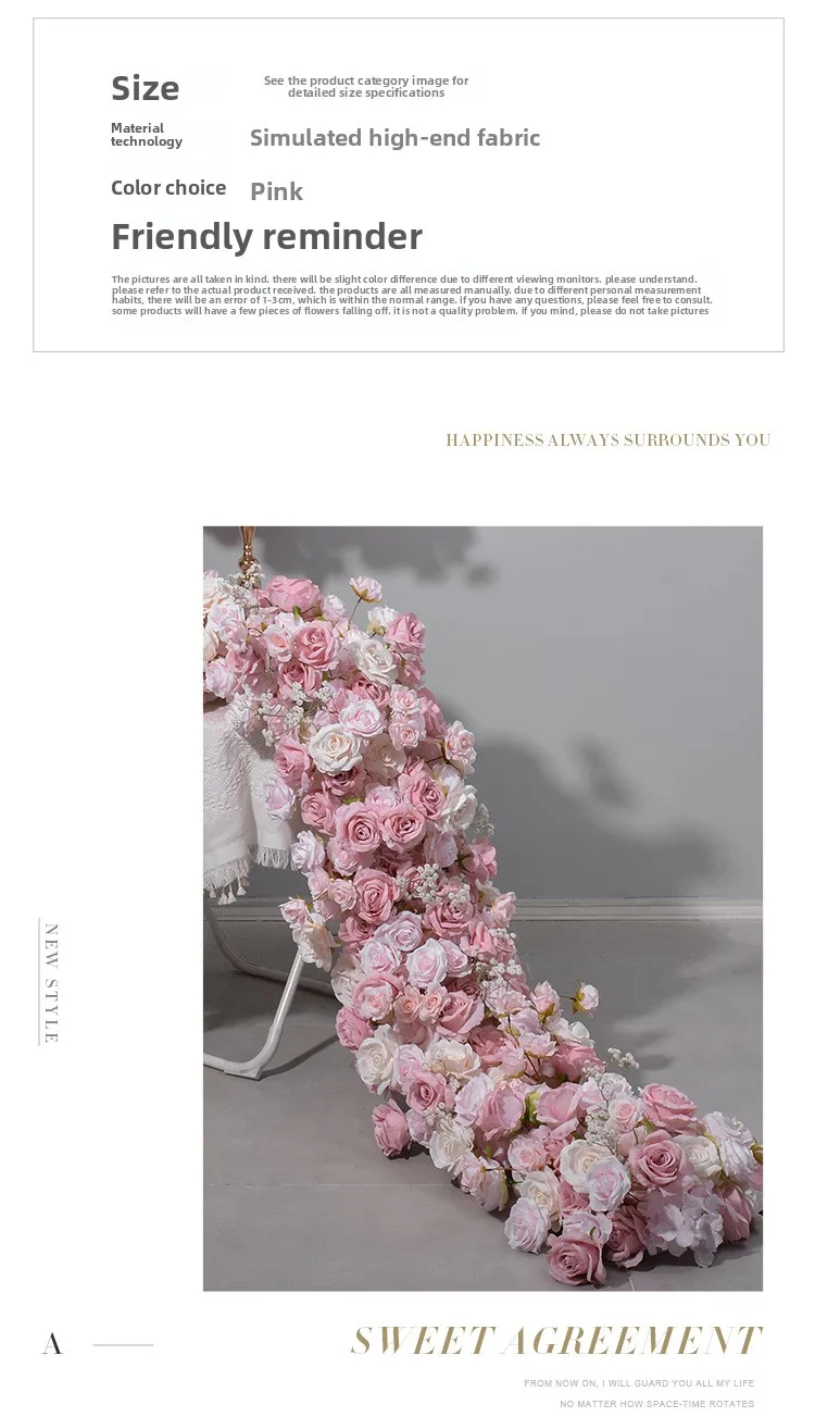 Rosa künstliche Blumenkugel und Blumenreihe, Hochzeitstischbogen, Hintergrund, Blumendekoration für Veranstaltungen, Bankette, Heimdekoration, Großhandel – Detail 8
