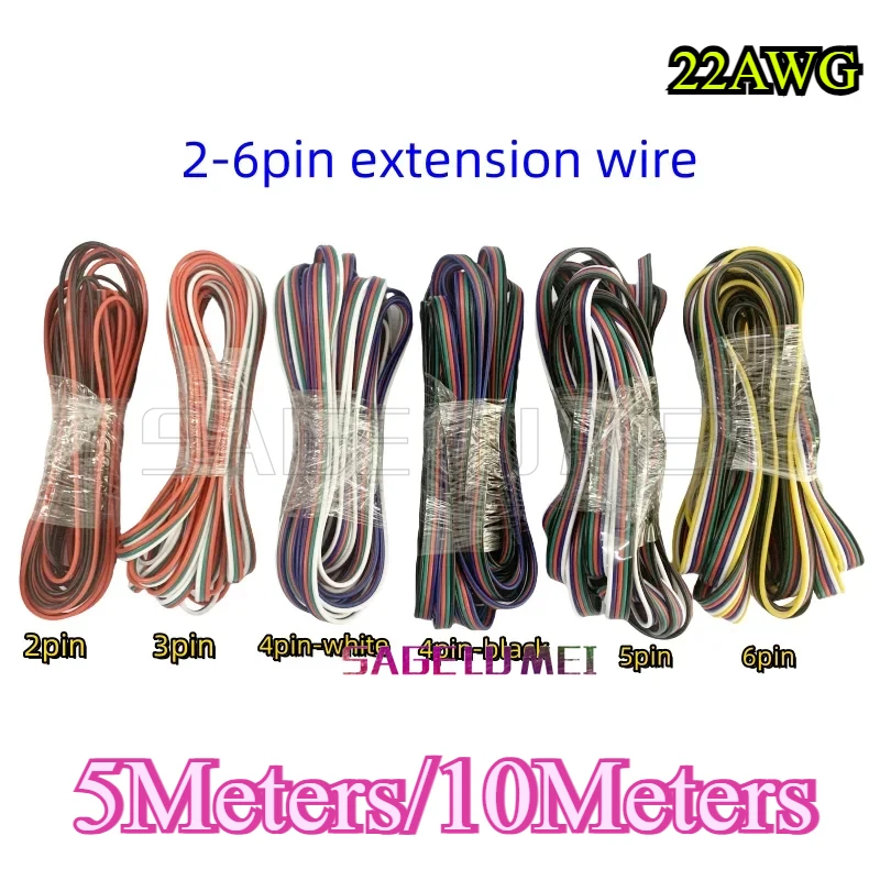 5/10Meter 2Pin 3Pin 4Pin 5Pin 6Pin 22AWG Led Electronic Cable Extension Wire Line 5050 3528 RGBW RGB CCT Ws2812 LED Strip Lights