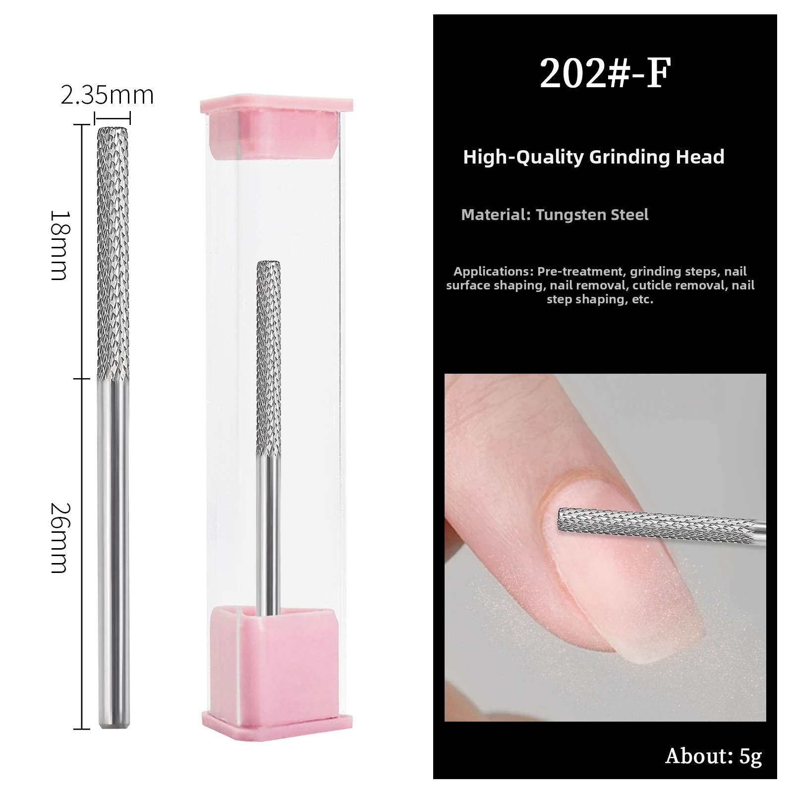 High-Concentricity Steel Grinding Rod for Nail Drills Used in Cuticle Cleaning and Nail Shaping 4.4x0.24cm Pink Build