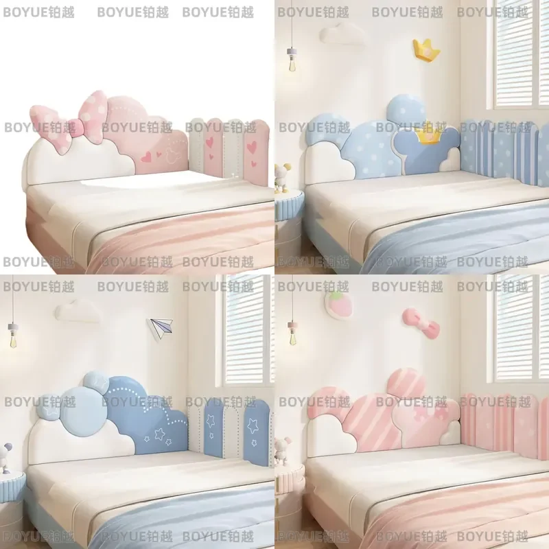Cartoon Boy Girl Kids Bedroom Head Board Anti-collision Headboard Sticker Wood Wall Panel Wall Decor Cabecero Cama Tete De