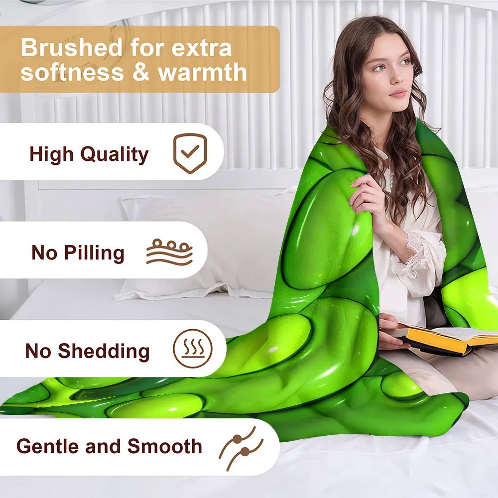 Glossy Green Bubble Soft Warm Flannel Blanket Lightweight Cozy Christmas Halloween Home Decor Room
