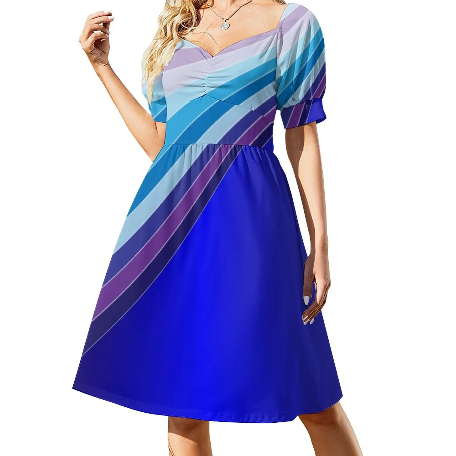 

65 MCMLXV Retro 70s Disco Blue Streaks of Light Pattern Dress dress for women summer long dresses for women clothes for women