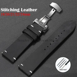 Cowhide Leather Strap for Seiko 18/20/21/22/24mm for Smartwatch Men Bracelet Butterfly Buckle for Huawei Watch Gt4/Gt3 Watchband