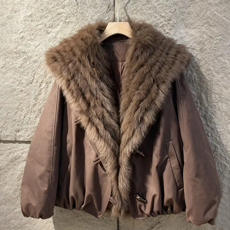 Women's Winter Down Jacket With Big Real Fox Fur Collar For Women Coat Thick White Duck Short Lightweight padded jackets Sale