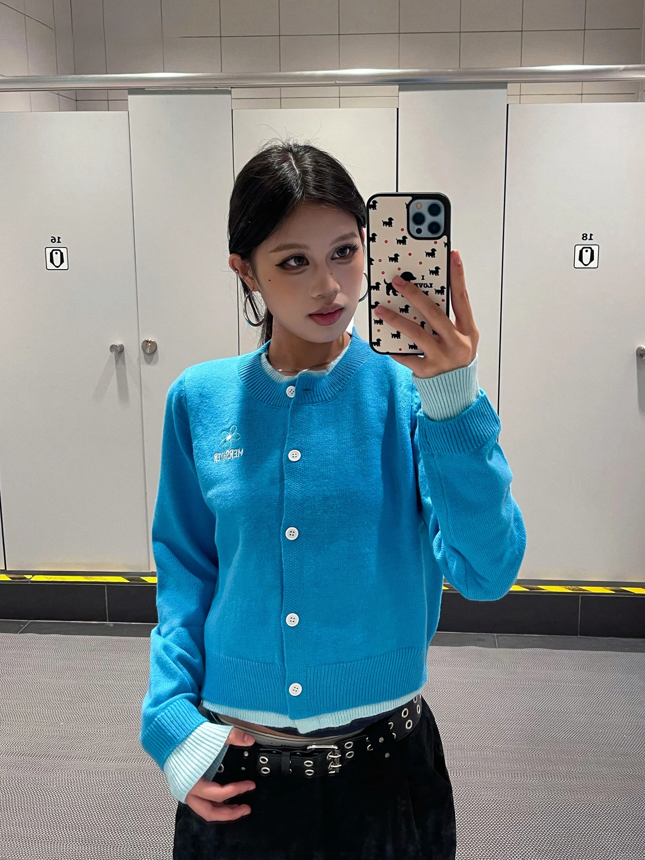 

Американский ретро синий открытый кардиган, свитер, женский осенне-зимний ленивый вязаный топ, искусственный двухсекционный теплый длинный све