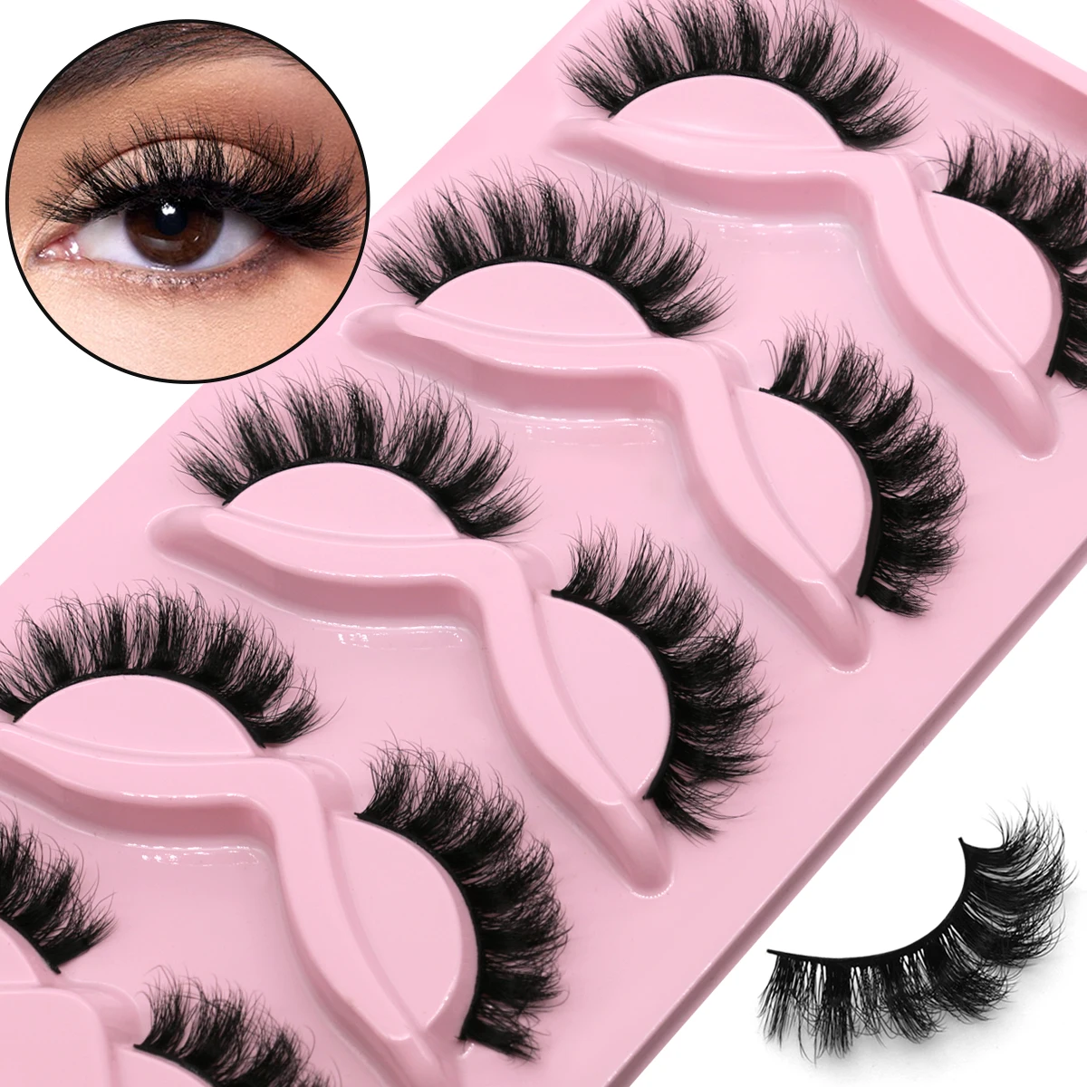 5 Pairs Mink Eyelashes 3D Fluffy Faux Mink Lashes Cat Eye False Lashes Natural Long Soft Wispy Lashes Reusable Lashes Extension