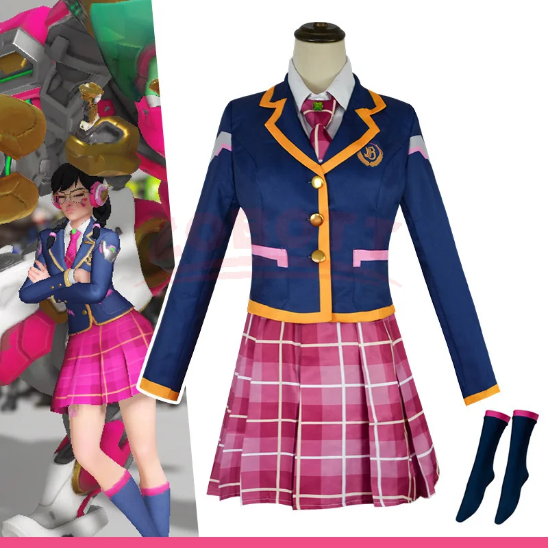Song Hana Cosplay Anime Kostüm Schulmädchen D.va JK Uniform Oberteil Mantel Röcke Anzug Halloween Dva 3rd Party Outfit für Frauen