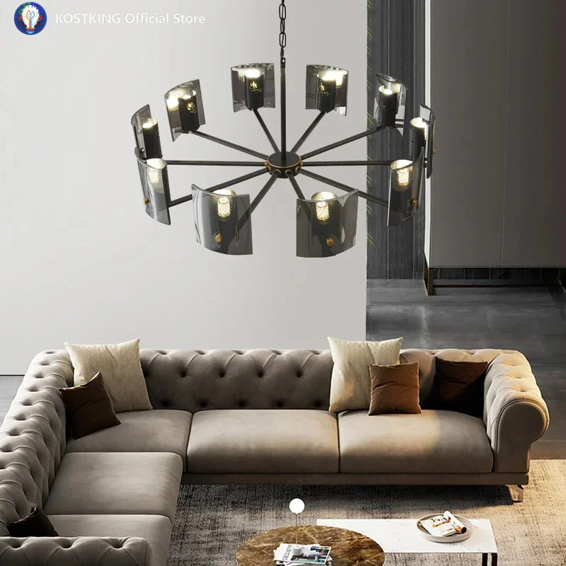 Extreme Beauty Italian Minimalist Living Room Chandelier Main Light Modern Light Luxury Black All Copper Brass Bedroom Glass
