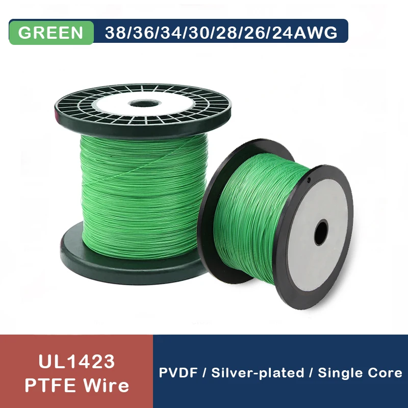 

UL1423 Micro Fine PTFE Wire 5~500M Green 38/36/34/30/28/26AWG High Temperature Silver Plated Copper Single Core Electronic Cable