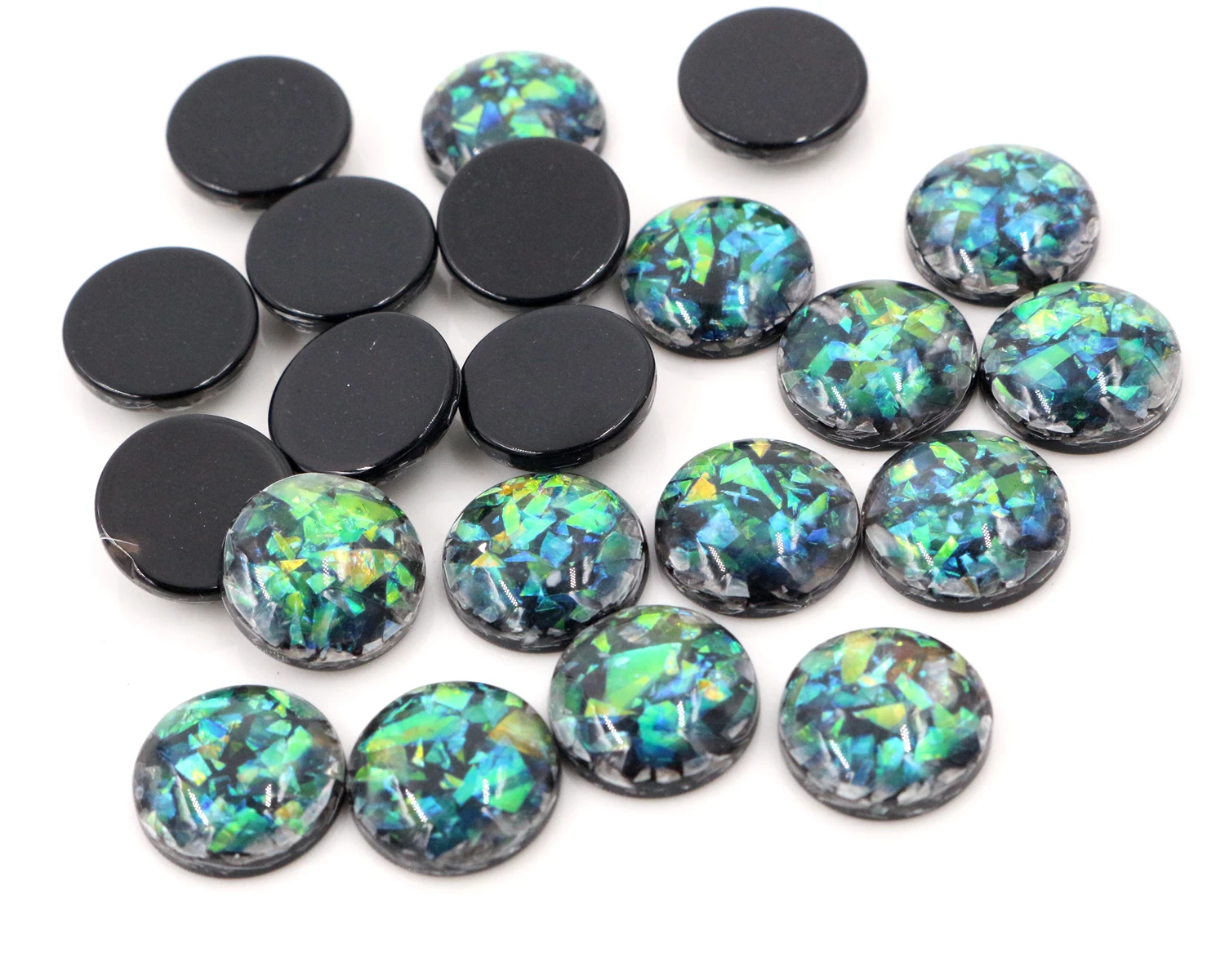 New Fashion 40pcs 12mm 8mm 10mm Black Colors Built-in metal foil Flat back Resin Cabochons Cameo