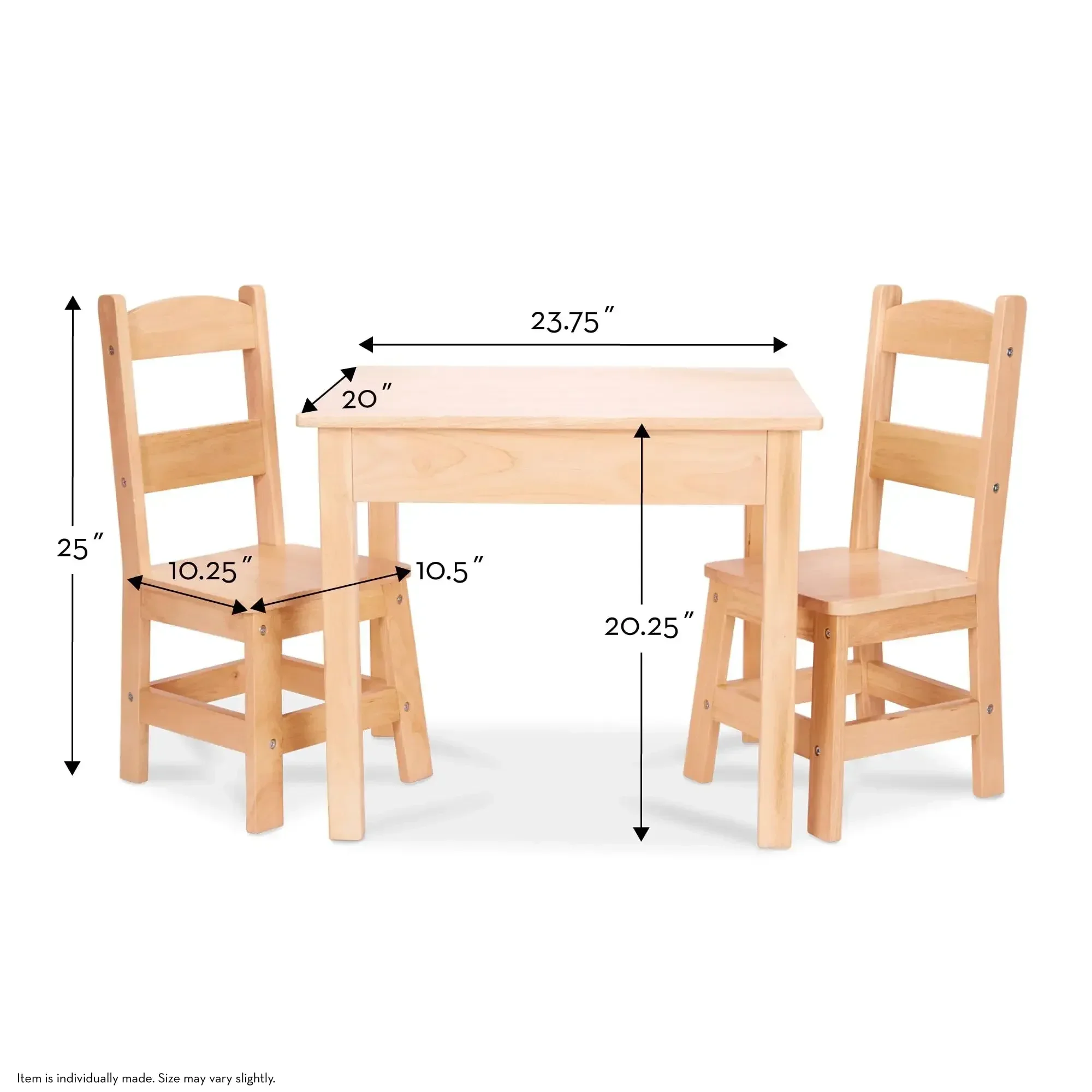 Melissa & Doug Solid Wood Table and 2 Chairs Set - Light Finish Furniture for Playroom,Blonde