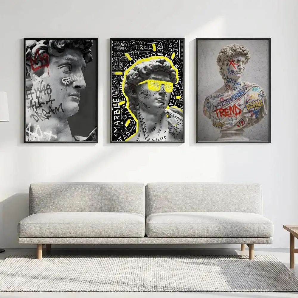 Poster HD art, waterproof, sticky wall, home decoration (living room, bedroom, bar), aesthetic Statue of David Art Painting