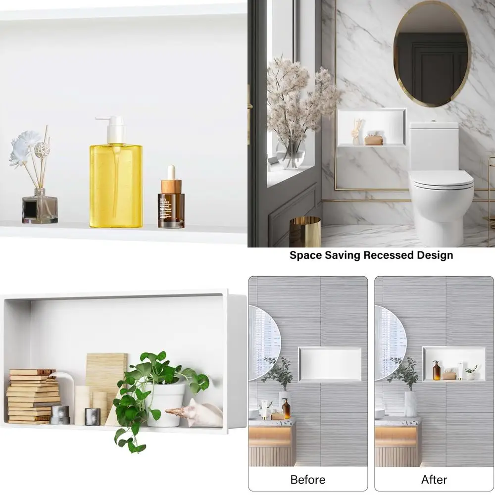 

12 x 24 Stainless Steel Shower Wall Niche, Recessed Shelf for Bathroom Storage, Tile-Ready, White