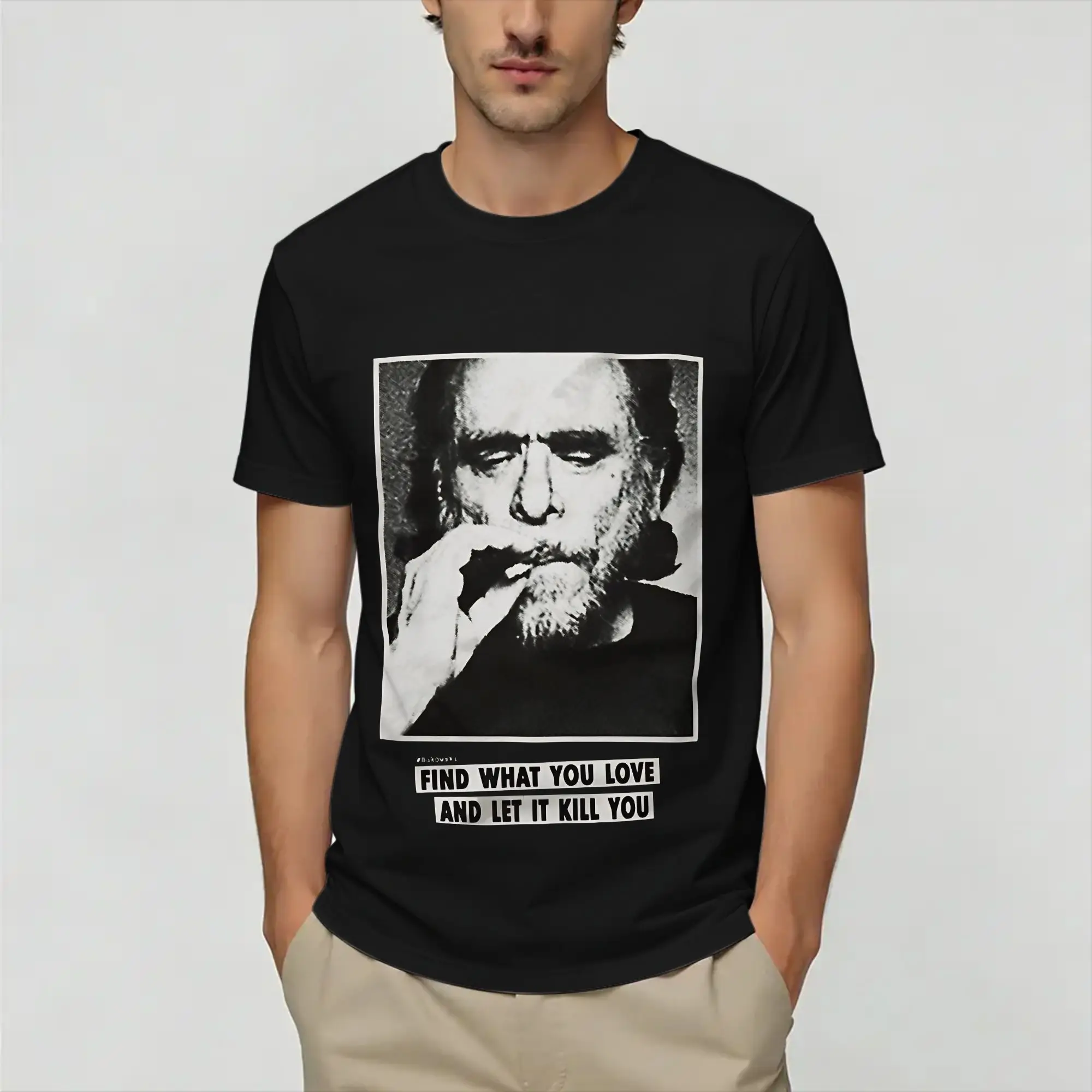 Men's T-Shirt Retro Charles Bukowski   Novelty Cotton Tee Shirt Short Sleeve  T Shirt O Neck Clothing 4XL 5XL