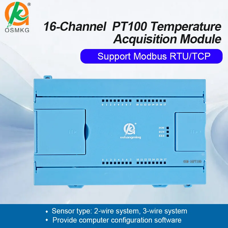 Oshangming 16-Channel PT100 Temperature Acquisition Module  MODBUS RTU /TCP Protocol with RS485 Lan for PT100 Temperature Probe
