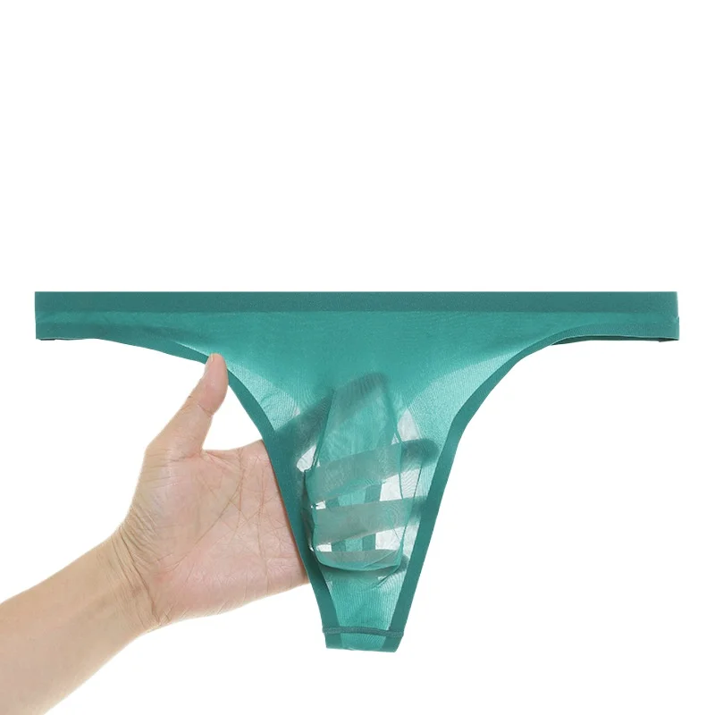 

Mens Sexy T Back Thong Summer Hin Frosted Floating Summer Ice Silk Seamless Transparent Quick Dry Cool Fee Open Buttock G-string
