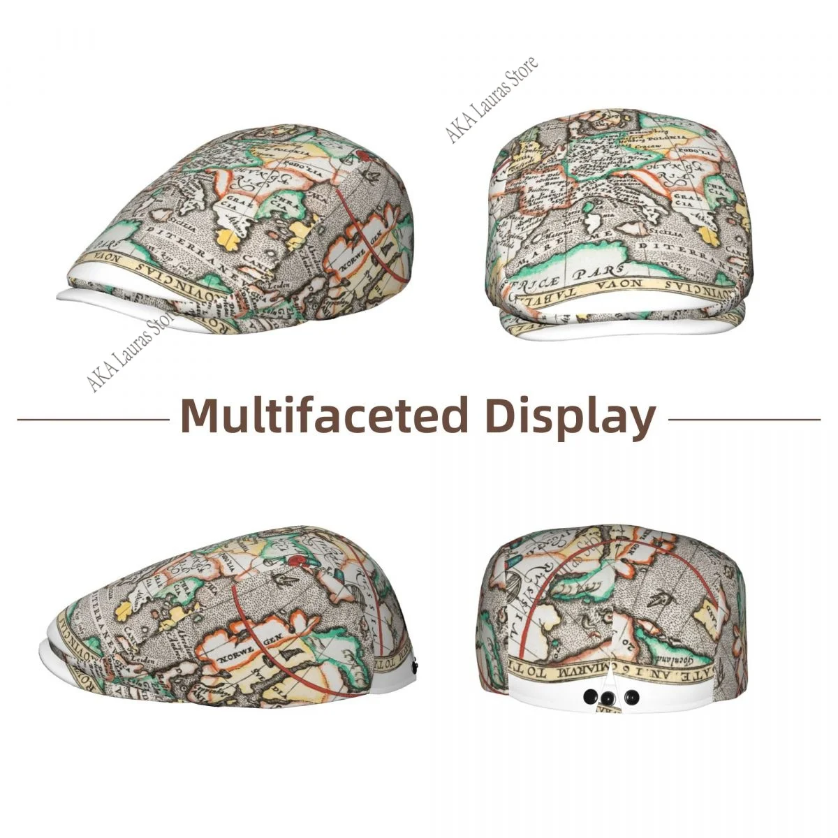 Newsboy Cap Peaky Octagonal Hat Vintage Casual Cap Vintage Map Berets Visor Gatsby Flat Ivy Hat