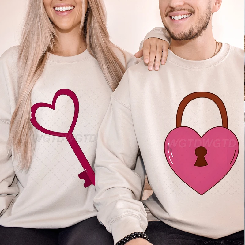 

Vintage Keys and Locks Print Couple Sweatshirts Women Men Casual Cartoon Pullover Husband Wife Boyfriend Girlfriend Sudaderas