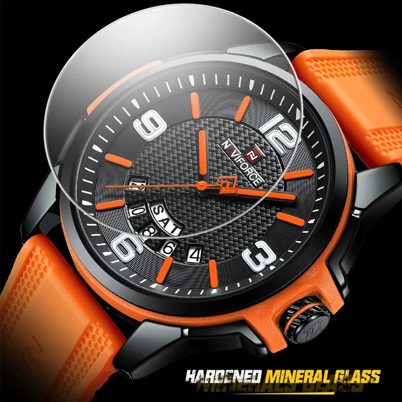 NAVIFORCE Creative TPU Strap Male Wristwatch Fashion Sport 30m Water Resistant Quartz Calendar Display Men Watches Reloj Hombre