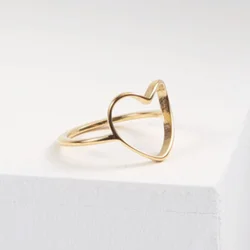 Cute Gold Plated Stainless Steel Hollow Out Heart Ring for Women Large Love Ring