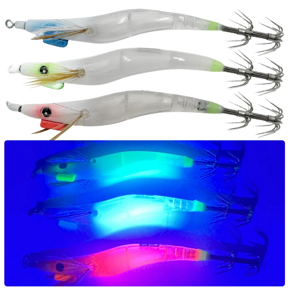 Luminous Lure Hard Shrimp Bait Simulation with Squid Jig Hook UV Wood Egi Shrimp Fishing Lure Octopus Cuttlefish Fishing Bait