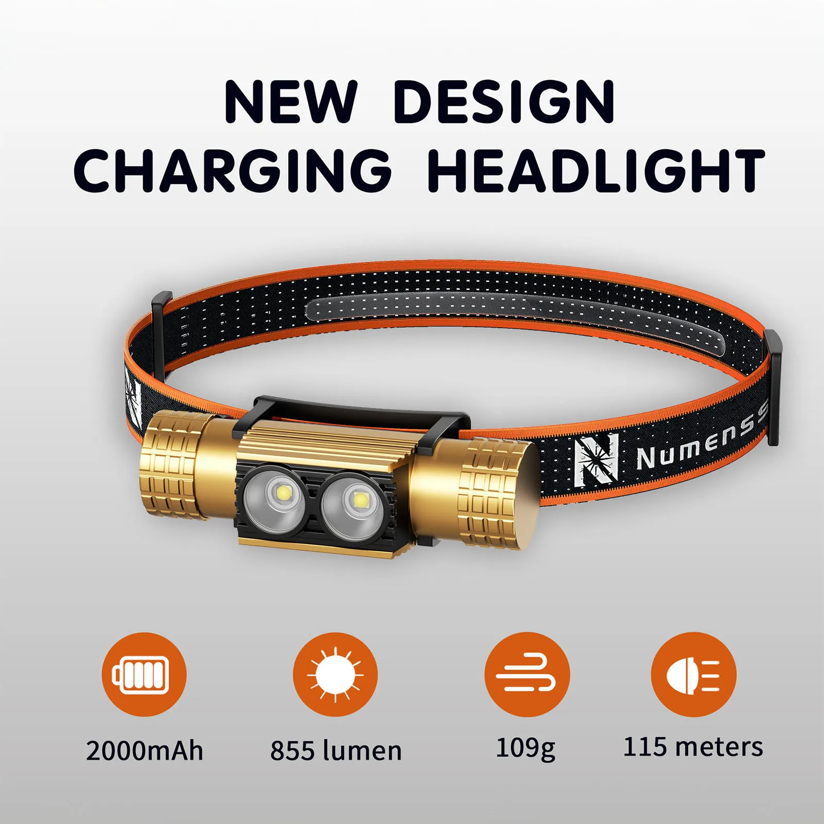 Numensseth LED Headlamp 855lm IP66 Waterproof，18650 USB C Rechargeable for Fishing，Running, camping, search and rescue, etc