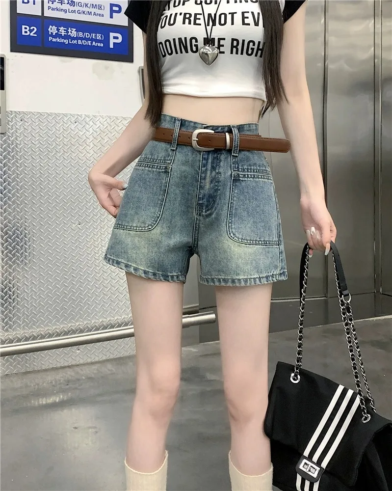 Retro A- Line Wide-legged Denim Shorts Women's Summer New Style Loose High Waist Hot Pants Trend Women's female jeans