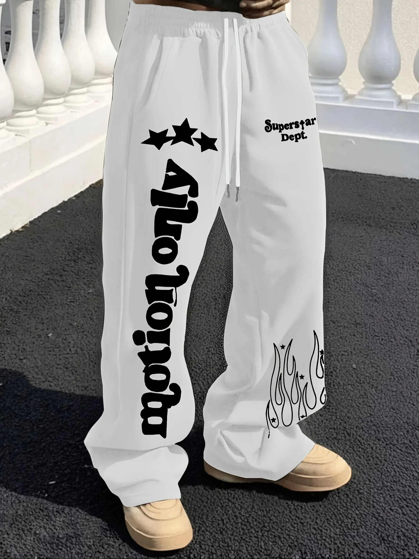 Neues Modell Herren Gothic Vertikale Grafik Weite Jogginghose mit Kordelzug Lose Gerade Baggy Y2K Dark Punk Streetwear Hose. – Detail 5
