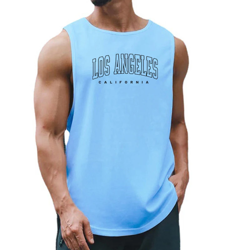 USA Los Angeles California City Letter Summer Fashion Sports Tank Tops Mens Quick Dry Fitness Gym Clothing Loose Basketball Vest