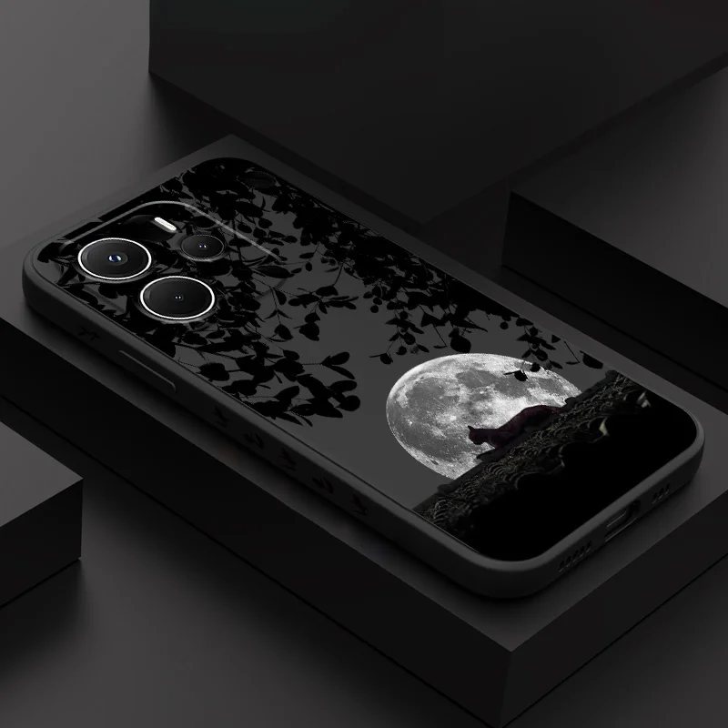 

Moonlit Cat Shadow Phone Case For Xiaomi Redmi Note 14 13 12 12S 11 11S 10 10S 9 9S 15 14C Pro Plus 4G 5G Liquid Silicone Cover