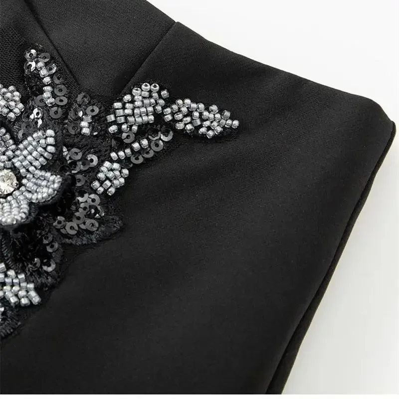 ใหม่หรูหราแฟชั่นกระโปรงผู้หญิงดอกไม้ประดับด้วยลูกปัดเลื่อมเซ็กซี่สูงเอว Slim A-Line Elegant Party กระโปรงคนดัง Midi Faldas