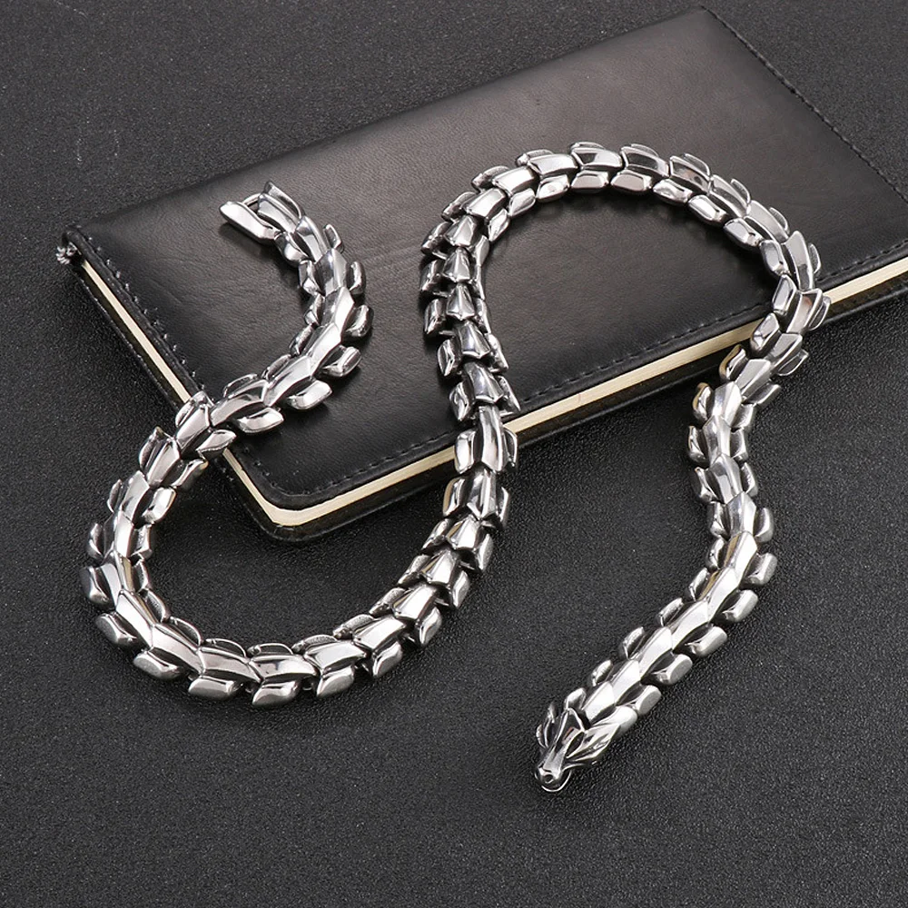 600MM*15MM Retro Viking Ouroboros Necklace Men Punk Personality Stainless Steel Rider Viking Necklace Chain Jewelry Gift