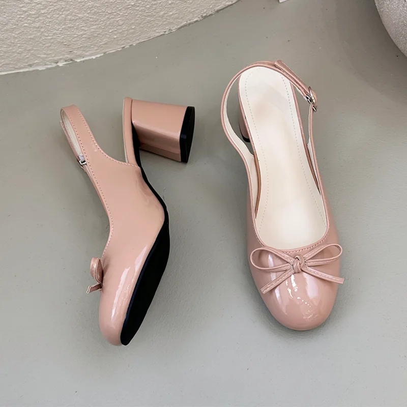 Bow High Heels Sandals Elegant Women Chunky Shoes Slingback Fashion Slippers New Pumps Party Dress Luxury Slides Mujer Zapatos