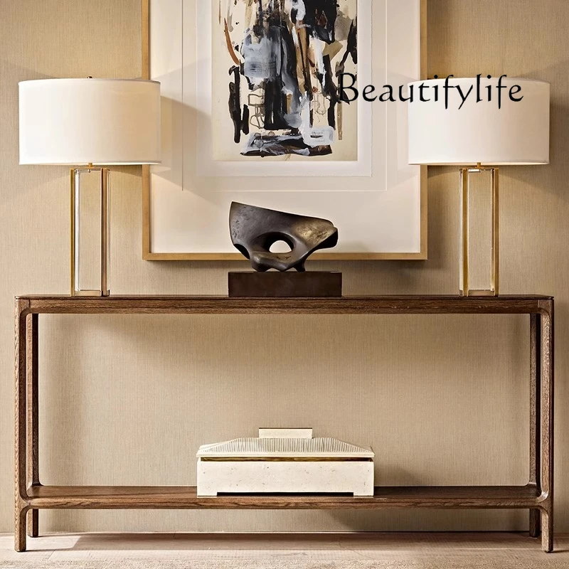 

American retro solid wood oak entrance desk small apartment art against the wall strip case storage narrow table