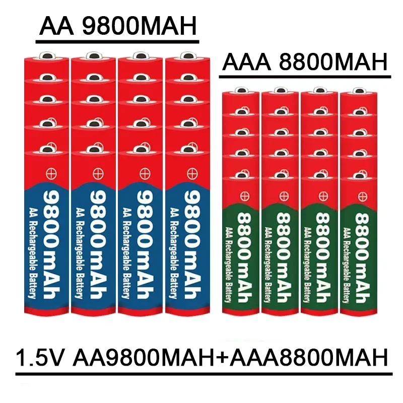 

1.5V rechargeable battery 2024 best-selling AA9800mAh+AA8800mAh alkaline battery for microphones and MP3 players Free shipping