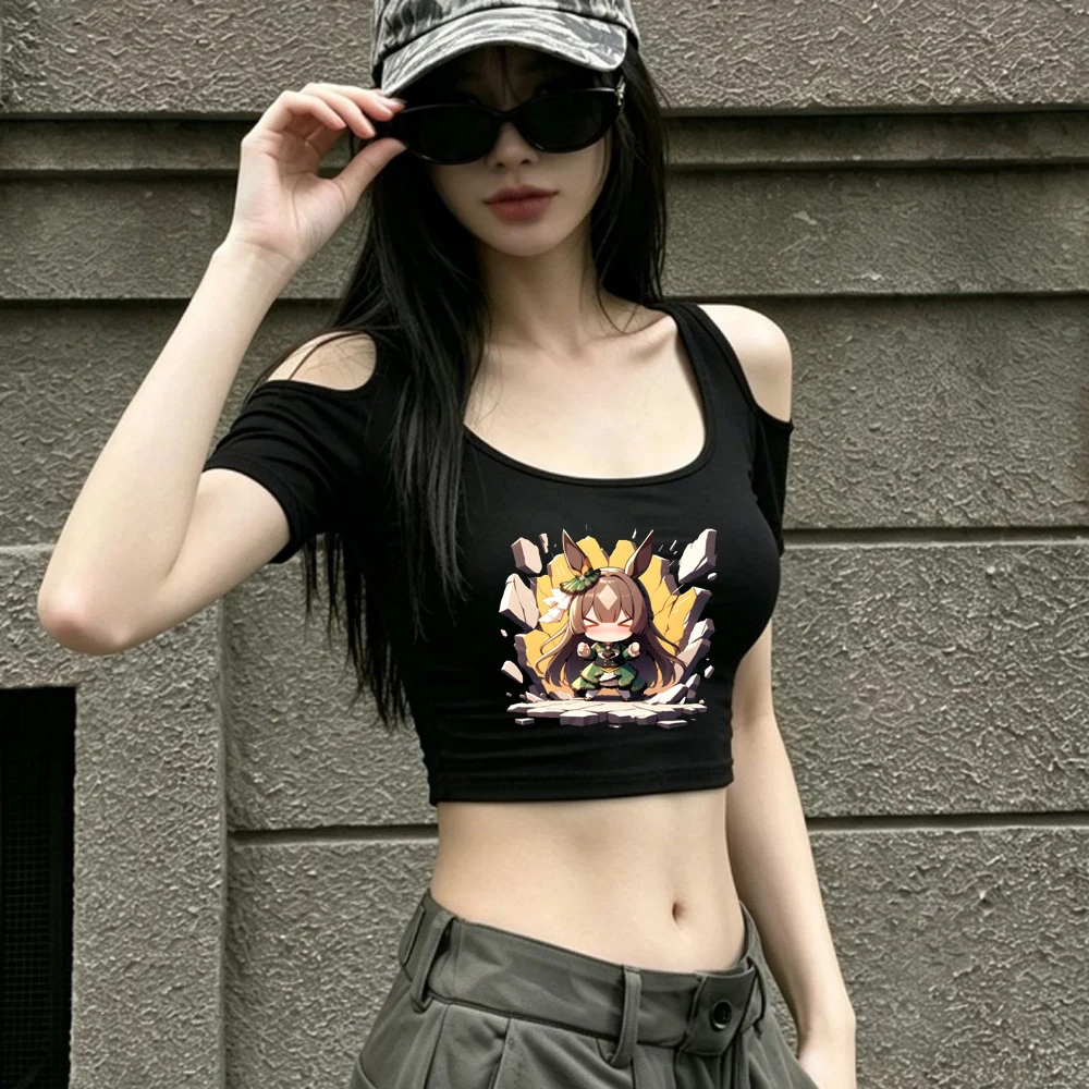 Umamusume Pretty Derby crop top shoujo streetwear gyaru scene  t shirt baddie gyaru manga grunge funny