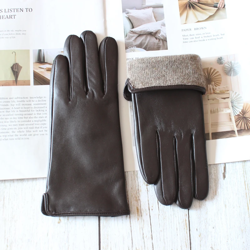 Ladies Sheepskin Gloves Classic Solid Color Versatile Leather Spring Knit Lining Cycling Driving Gloves Autumn