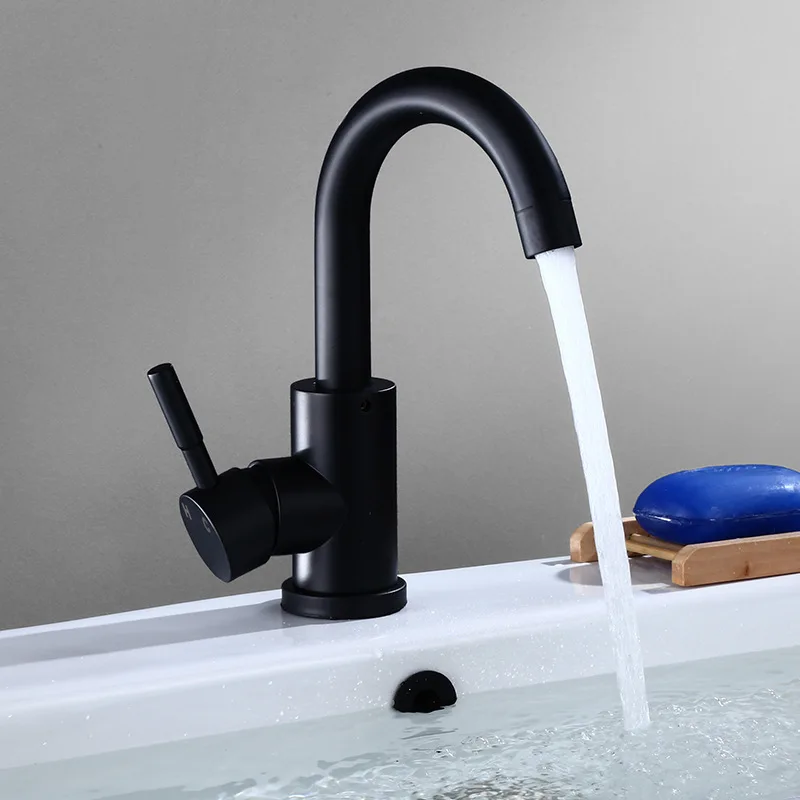 

304 Stainless Steel Bathroom Basin Faucet Hot Cold Mixer Crane Sink Taps Deck Mounted Single Handle Tapware 360 Rotation Spout