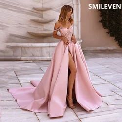 Smileven A-line Pink Prom Dress Off The Shoulder Backless Party Gowns Sweetheart Length Formal Evening Dress Customized 2024
