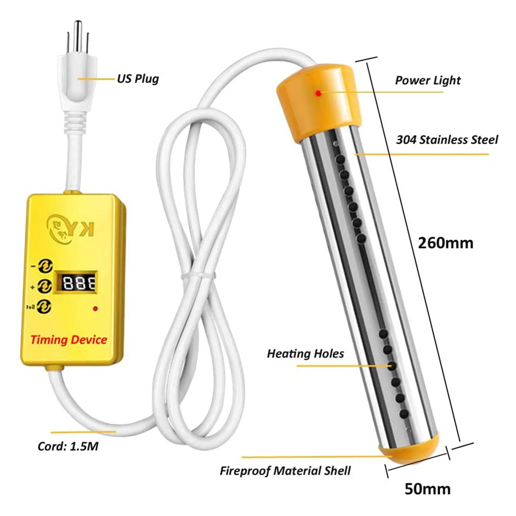 2500w aquecedor elétrico caldeira elementos de aquecimento de água suspensão imersão portátil banheiro piscina plug ue amarelo