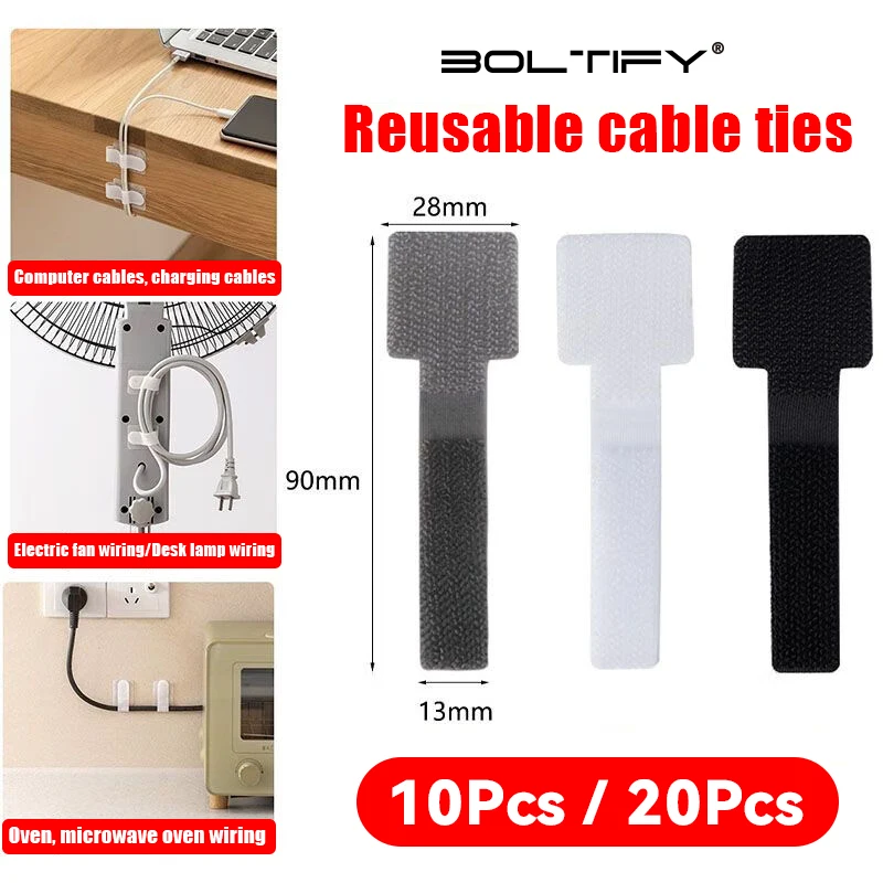 Self Adhesive Reusable Hook and Loop Cable Ties - Adjustable Cord Organizer Straps for Desk, Home and Office Cable Management