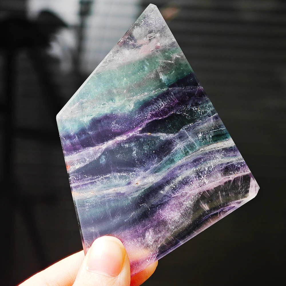 1pc Natural Crystal Colorful Rainbow Fluorite Slice Mineral Specimen Healing Color Striped Fluorite Slice Home Decoration